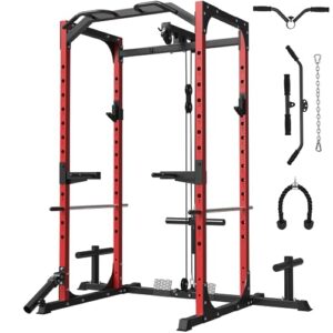 mikolo power cage, power rack with lat pulldown, 1200 pounds capacity workout cage with more training attachments, squat rack for home gym, f4-301