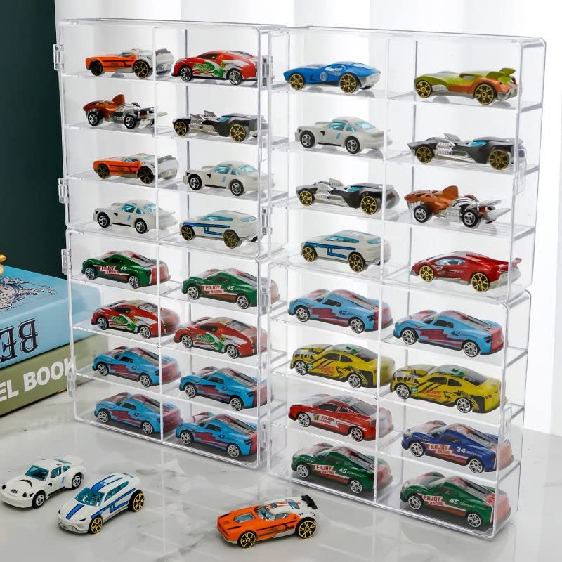 Hot 1/64 Scale Matchbox Wheels Toy Car Display Case Holds 32 Toy Cars Storage Organizer，Dustproof，Clear Matchbox Toy Car Display Box 6.5 X 7.5 X 1.6 inches 4pcs