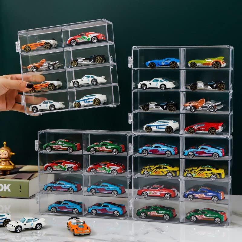 Hot 1/64 Scale Matchbox Wheels Toy Car Display Case Holds 32 Toy Cars Storage Organizer，Dustproof，Clear Matchbox Toy Car Display Box 6.5 X 7.5 X 1.6 inches 4pcs