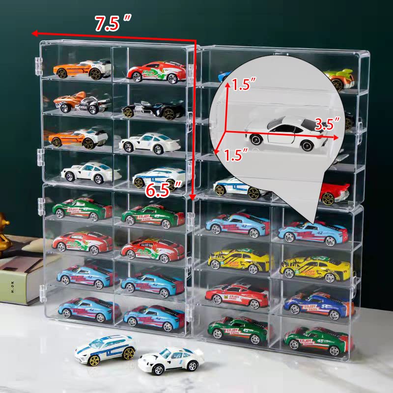 Hot 1/64 Scale Matchbox Wheels Toy Car Display Case Holds 32 Toy Cars Storage Organizer，Dustproof，Clear Matchbox Toy Car Display Box 6.5 X 7.5 X 1.6 inches 4pcs