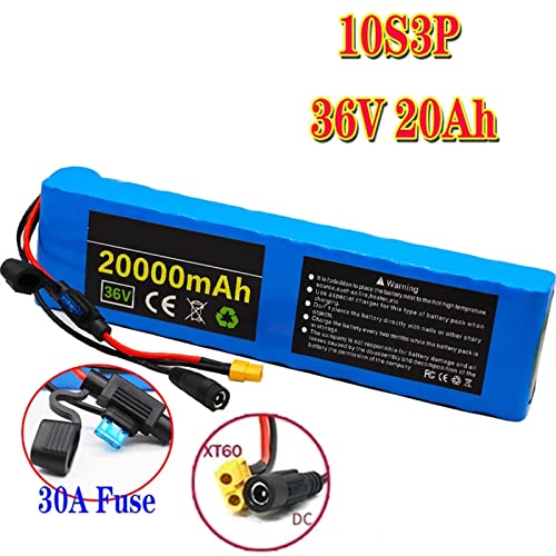 OXEXE 36V 20Ah Electric Bike Lithium Battery,10s3p 18650 Lithium Battery Pack,Built-in 30A BMS, with 42V 2A Charger,for 200W 350W 500W Scooters, Electric Bicycles Motor