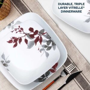 Corelle Kyoto Leaves 16pc, Service for 4, Dinnerware Set, 8 plates bowls, Chip & Break Resistant, Dinner and Corelleware White