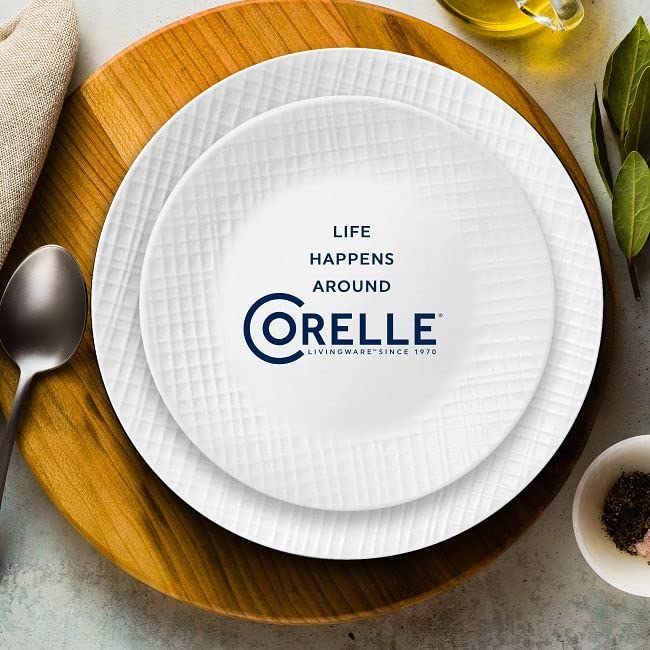 Corelle Linen Weave 12pc, Service for 4, Dinnerware Set, 8 plates 4 bowls, Chip & Break Resistant, Dinner Corelleware Plates