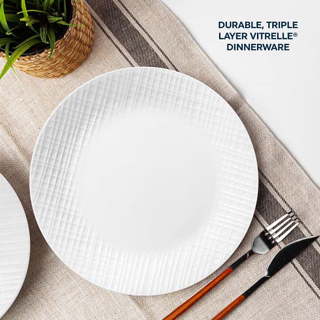 Corelle Linen Weave 12pc, Service for 4, Dinnerware Set, 8 plates 4 bowls, Chip & Break Resistant, Dinner Corelleware Plates