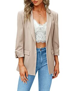 womens casual blazers open front 3/4 ruffle sleeve business office jacket blazer khaki medium