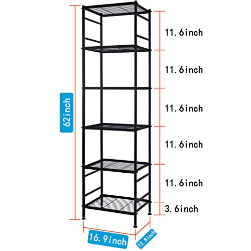 6-Wire Shelving Metal Storage Rack Shelves, Standing Storage Shelf Units for Laundry Bathroom Kitchen Pantry Closet(Black)