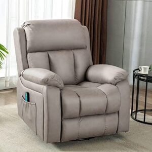 HOMREST Microfiber Technology Cloth Massage Recliner Chair with Heated, 360 Degree Swivel Rocker Recliner Chair, Leather Reclining Sofa with Side Pocket for Living Room, (Coffee)