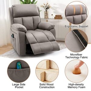 HOMREST Microfiber Technology Cloth Massage Recliner Chair with Heated, 360 Degree Swivel Rocker Recliner Chair, Leather Reclining Sofa with Side Pocket for Living Room, (Coffee)