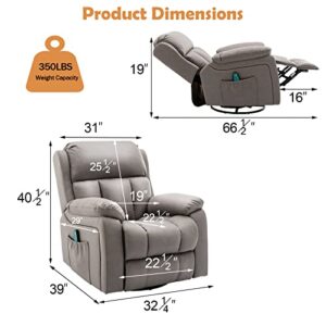 HOMREST Microfiber Technology Cloth Massage Recliner Chair with Heated, 360 Degree Swivel Rocker Recliner Chair, Leather Reclining Sofa with Side Pocket for Living Room, (Coffee)