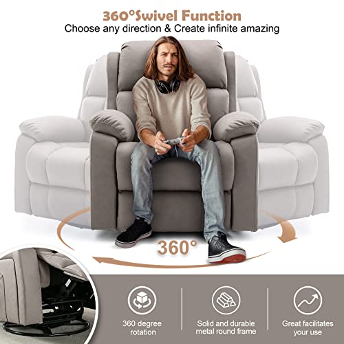 HOMREST Microfiber Technology Cloth Massage Recliner Chair with Heated, 360 Degree Swivel Rocker Recliner Chair, Leather Reclining Sofa with Side Pocket for Living Room, (Coffee)