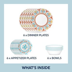 Corelle Terracotta Dreams Dinnerware Set for 6, 18 Pieces & Terracotta Dreams Salad Plate Set for 6 | 8.5 Inch Kitchen Plate Set