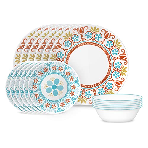 Corelle Terracotta Dreams Dinnerware Set for 6, 18 Pieces & Terracotta Dreams Salad Plate Set for 6 | 8.5 Inch Kitchen Plate Set