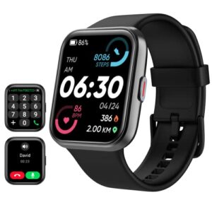 smart watch for men women(call receive/dial), alexa built-in, 1.7" touch screen fitness tracker with heart rate sleep tracking, 60 sports modes, 5atm waterproof smartwatch for android iphone, black