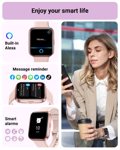 Smart Watch for Men Women(Call Receive/Dial), Alexa Built-in, 1.7" Touch Screen Fitness Tracker with Heart Rate Sleep Tracking, 60 Sports Modes, 5ATM Waterproof Smartwatch for Android iPhone, Pink