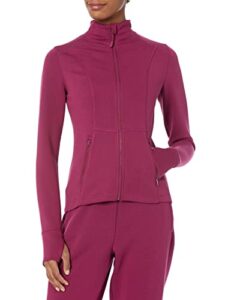 amazon essentials women's active sweat zip through jacket, plum, large