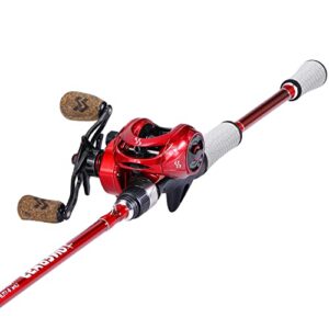 one bass spirit flame fishing rod reel combo, spinning & baitcasting fishing pole with graphite 2pc blanks, stainless steel guides-6' casting red - right handed