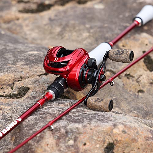 One Bass Spirit Flame Fishing Rod Reel Combo, Spinning & Baitcasting Fishing Pole with Graphite 2Pc Blanks, Stainless Steel Guides-6' Casting Red - Right Handed