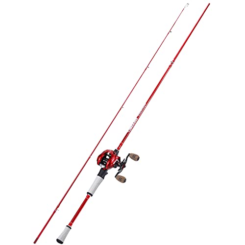 One Bass Spirit Flame Fishing Rod Reel Combo, Spinning & Baitcasting Fishing Pole with Graphite 2Pc Blanks, Stainless Steel Guides-6' Casting Red - Right Handed