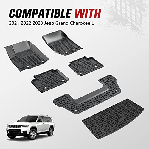 A & UTV PRO Floor Mats & Cargo Mat Liner for 2021 2022 2023 2024 Jeep Grand Cherokee L, All Weather 3-Row TPE Material Bed Mat Slush Liner Accessories, Replace OEM # 82216590AA, 82216149AC, Black