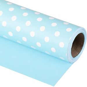 wrapaholic reversible wrapping paper - mini roll - 17 inch x 33 feet - baby blue and polka dot design for birthday, holiday, wedding, baby shower