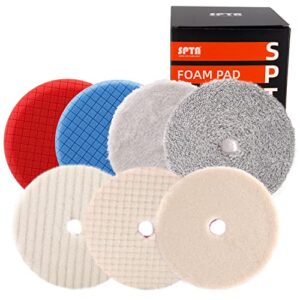 buffing polishing pads, spta 7pc 6.5 inch face for 6inch 150mm backing plate compound buffing sponge pads cutting polishing pad kit for car buffer polisher compounding, polishing and waxing -yl6padmix
