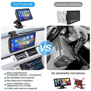 Portable Apple Carplay,Wireless Carplay and Android Auto，7'' Touch Screen Car Stereo,Car Radio with Backup Camera,Wireless AirPlay,Mirror Link,Bluetooth 5.0 Handsfree/FM/AUX/MIC/USB/TF