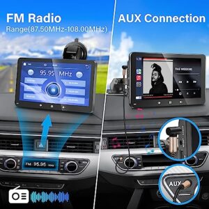 Portable Apple Carplay,Wireless Carplay and Android Auto，7'' Touch Screen Car Stereo,Car Radio with Backup Camera,Wireless AirPlay,Mirror Link,Bluetooth 5.0 Handsfree/FM/AUX/MIC/USB/TF