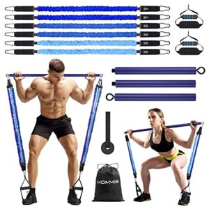 hommie portable pilates bar kit with resistance bands for men and women，upgraded 3 section pilates bar with resistance bands (20/40/60lb) for home gym equipment supports full-body workouts