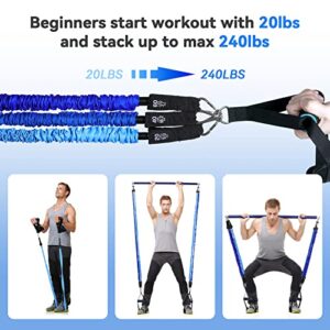 Hommie Portable Pilates Bar Kit with Resistance Bands for Men and Women，Upgraded 3 Section Pilates Bar with Resistance Bands (20/40/60lb) for Home Gym Equipment Supports Full-Body Workouts