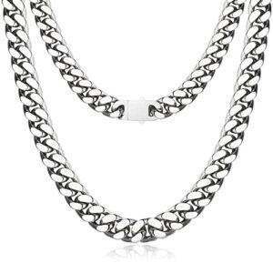 krfy silver chain for men boys 18k gold plated 316l stainless steel miami cuban link chain for women 10mm diamond cut mens chunky thick cuban link chain necklace 20 inches