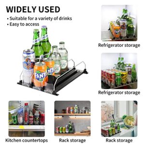 Soda Can Drink Organizer for Fridge, Automatic Smooth and Fast Pusher Glide, Width Adjustable, 12oz 16oz 20oz Drink Organizer for Fridge-Holds up to 15 Cans (3 Row,14.9 Inch)