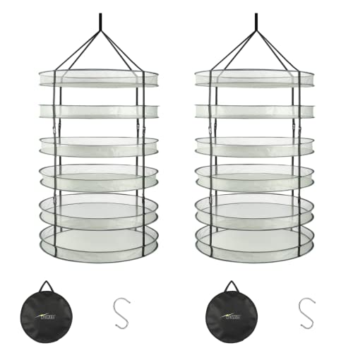 iPower 3 Feet 6 Layer Herb Drying Rack Hanging Dry Net with Foldable Heavy Duty Rings and Carrying Bag, Detachable 2-Pack, Green