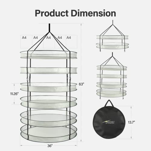 iPower 3 Feet 6 Layer Herb Drying Rack Hanging Dry Net with Foldable Heavy Duty Rings and Carrying Bag, Detachable 2-Pack, Green