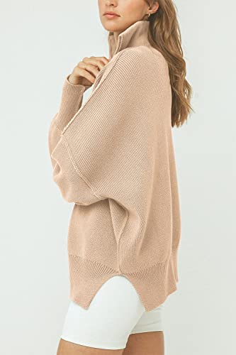 PRETTYGARDEN Women's 2023 Fall Pullover Oversized Sweaters Casual Long Sleeve Zip Up Collared Winter Tops Blouse (Apricot,Small)