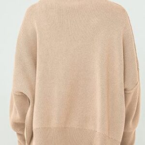 PRETTYGARDEN Women's 2023 Fall Pullover Oversized Sweaters Casual Long Sleeve Zip Up Collared Winter Tops Blouse (Apricot,Small)