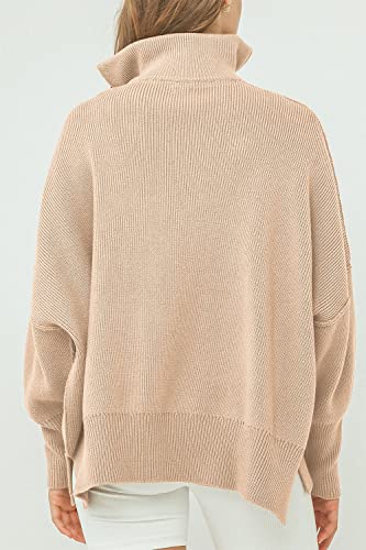 PRETTYGARDEN Women's 2023 Fall Pullover Oversized Sweaters Casual Long Sleeve Zip Up Collared Winter Tops Blouse (Apricot,Small)