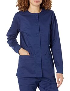 amazon essentials women's scrub snap jacket (available in plus size), dark blue, medium
