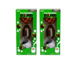 sports hot chocolate bomb® 3 piece gift set, 2 pack of hot cocoa melting balls, fall football, soccer, and basketball gift, holiday stocking stuffer gift by frankford candy