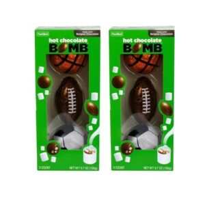 Sports Hot Chocolate BOMB® 3 Piece Gift Set, 2 Pack of Hot Cocoa Melting Balls, Fall Football, Soccer, and Basketball Gift, Holiday Stocking Stuffer Gift By Frankford Candy