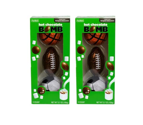 Sports Hot Chocolate BOMB® 3 Piece Gift Set, 2 Pack of Hot Cocoa Melting Balls, Fall Football, Soccer, and Basketball Gift, Holiday Stocking Stuffer Gift By Frankford Candy