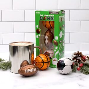 Sports Hot Chocolate BOMB® 3 Piece Gift Set, 2 Pack of Hot Cocoa Melting Balls, Fall Football, Soccer, and Basketball Gift, Holiday Stocking Stuffer Gift By Frankford Candy