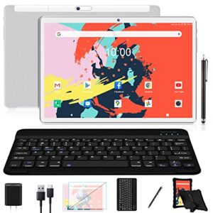 𝟮𝟬𝟮𝟯 𝗟𝐚𝐭𝐞𝐬𝐭 tablet 10.1" octa-core android 11 tablet, 64gb storage tablet with keyboard, stylus, dual 13mp+5mp camera, wifi, bluetooth, gps, 512gb expand support, ips full hd display(sliver)