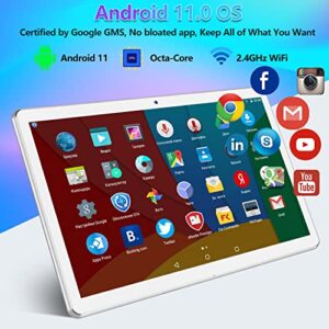 𝟮𝟬𝟮𝟯 𝗟𝐚𝐭𝐞𝐬𝐭 Tablet 10.1" Octa-Core Android 11 Tablet, 64GB Storage Tablet with Keyboard, Stylus, Dual 13MP+5MP Camera, WiFi, Bluetooth, GPS, 512GB Expand Support, IPS Full HD Display(Sliver)