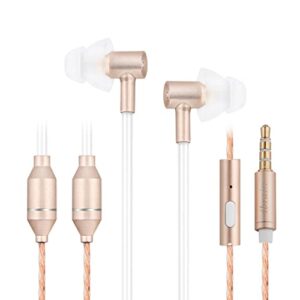 ibrain air tube headphones emf free airtube earbuds wired air tube headset with microphone in ear earphones noise cancelling with patented technology for safe listening - gold