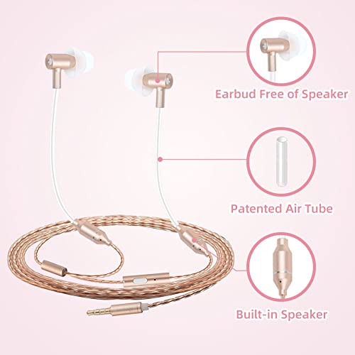 ibrain Air Tube Headphones EMF Free Airtube Earbuds Wired Air Tube Headset with Microphone in Ear Earphones Noise Cancelling with Patented Technology for Safe Listening - Gold