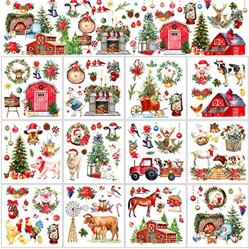 BBTO 12 Sheets Christmas Rub on Transfers for Crafts and Furniture Rub on Transfers Stickers Classic Bird Floral Furniture Decals for Home Office Paper Wood DIY Craft, 5.5x5.7 Inch (Farmhouse Style)