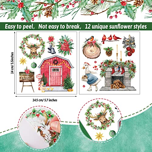 BBTO 12 Sheets Christmas Rub on Transfers for Crafts and Furniture Rub on Transfers Stickers Classic Bird Floral Furniture Decals for Home Office Paper Wood DIY Craft, 5.5x5.7 Inch (Farmhouse Style)