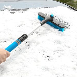 Snow Brush with Ice Scraper for Car Windshield, 26'' Extendable Rotatable Detachable Auto Window Cleaning Tool, Aluminum Body and Foam Grip, Winter Snow Removal Accessories for Most Cars (Blue)