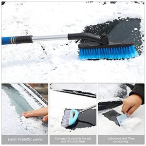 Snow Brush with Ice Scraper for Car Windshield, 26'' Extendable Rotatable Detachable Auto Window Cleaning Tool, Aluminum Body and Foam Grip, Winter Snow Removal Accessories for Most Cars (Blue)