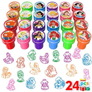 princess party stamps for kids, 24pcs assorted self-inking stamps, goodie bag stuffers,birthday party favor for kids, teacher stamps reward pinata fillers carnival prizes